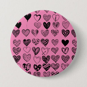 Macaron Rond 7,6 Cm Bouton de dessin adorable Black Heart Scribble