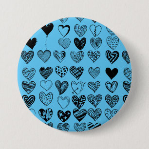 Macaron Rond 7,6 Cm Bouton de dessin adorable Black Heart Scribble