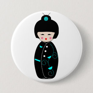 Macaron Rond 7,6 Cm Bouton de Dessin Animé de Geisha