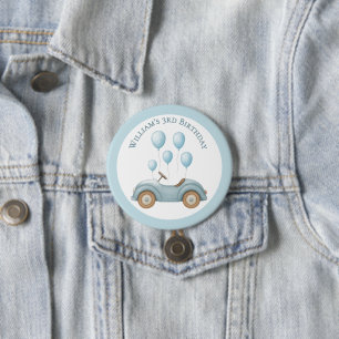 Macaron Rond 7,6 Cm Bouton de fête d'anniversaire Pastel Blue Car & Ba