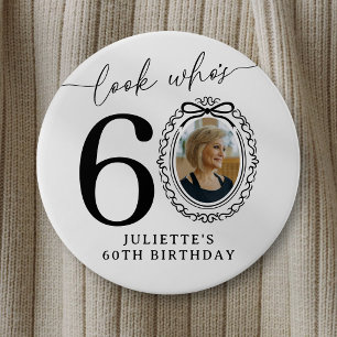 Macaron Rond 7,6 Cm Bouton de fête pour 60 ans avec photo Regardez q