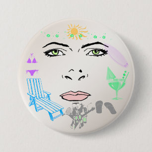 Macaron Rond 7,6 Cm Bouton de fille d'été