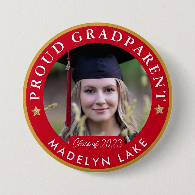 Macaron Rond 7,6 Cm Bouton de graduation 2023 GRADParent Fière (Devant)