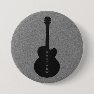 Macaron Rond 7,6 Cm Bouton de guitare rayé, Noir