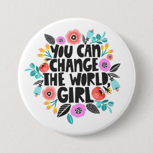 Macaron Rond 7,6 Cm Bouton de la fille qui change le monde