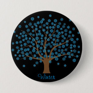 Macaron Rond 7,6 Cm Bouton de l'arbre du flocon de neige en hiver