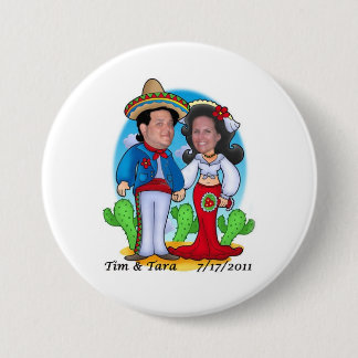 Macaron Rond 7,6 Cm Bouton de mariage Tara et de Tim
