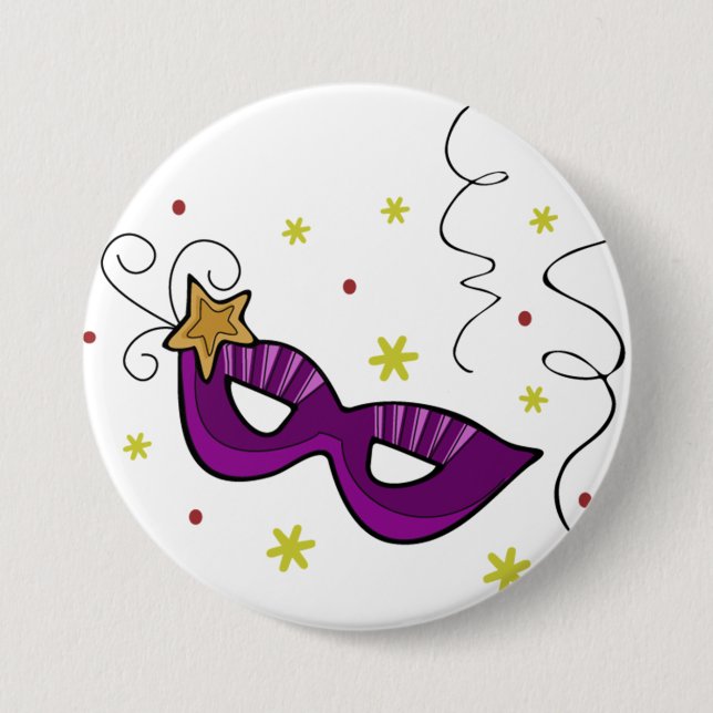 Macaron Rond 7,6 Cm Bouton de masque d'oeil de mardi gras (Devant)