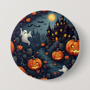 Macaron Rond 7,6 Cm Bouton de nuit hanté Halloween éffrayant