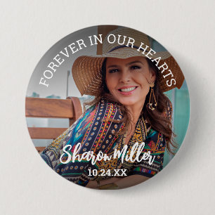 Macaron Rond 7,6 Cm Bouton de photo souvenir 'À jamais dans nos cœurs'