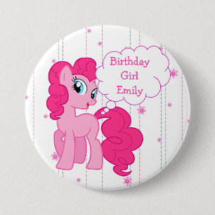 Macaron Rond 7,6 Cm Bouton de poney de rose de fille d'anniversaire
