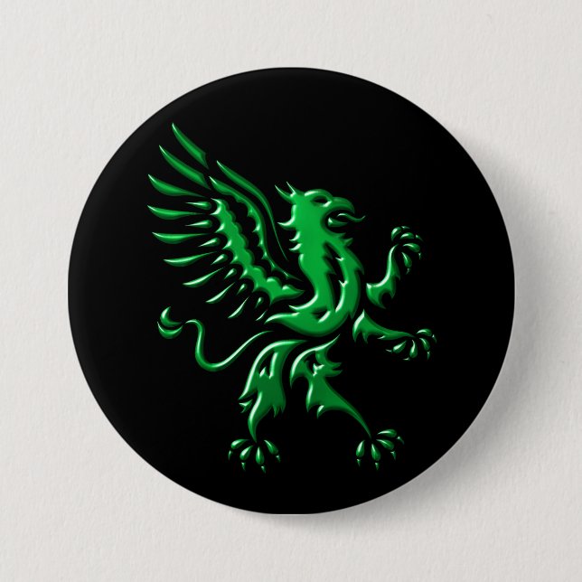 Macaron Rond 7,6 Cm Bouton de rampant vert Griffin (Devant)