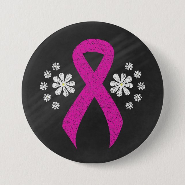 Macaron Rond 7,6 Cm Bouton de ruban Chalkboard Hot Pink Awareness (Devant)