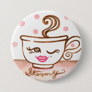 Macaron Rond 7,6 Cm Bouton de tasse de café fumant