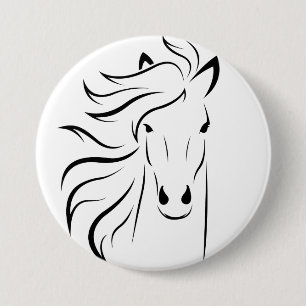 Macaron Rond 7,6 Cm Bouton Dessin Minimaliste HORSE