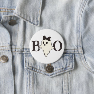 Macaron Rond 7,6 Cm Bouton d'Halloween mignon - Fantôme "Boo" avec Bow