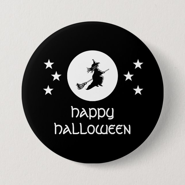 Macaron Rond 7,6 Cm Bouton d'Halloween, Noir (Devant)