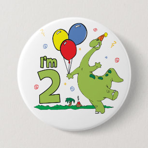 Macaron Rond 7,6 Cm Bouton Dino 2e anniversaire