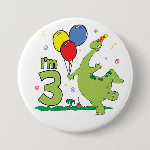 Macaron Rond 7,6 Cm Bouton Dino 3e anniversaire