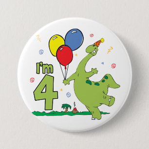 Macaron Rond 7,6 Cm Bouton Dino 4th Birthday