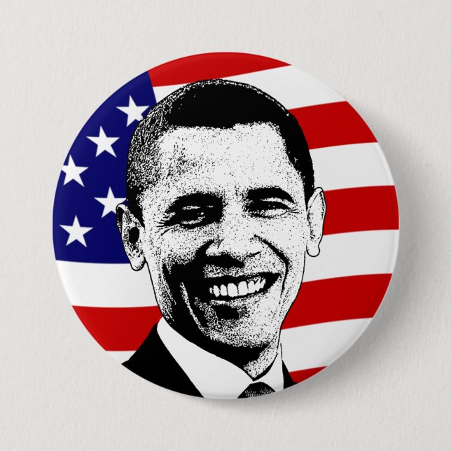 Macaron Rond 7,6 Cm Bouton Drapeau Américain d'Obama (Devant)