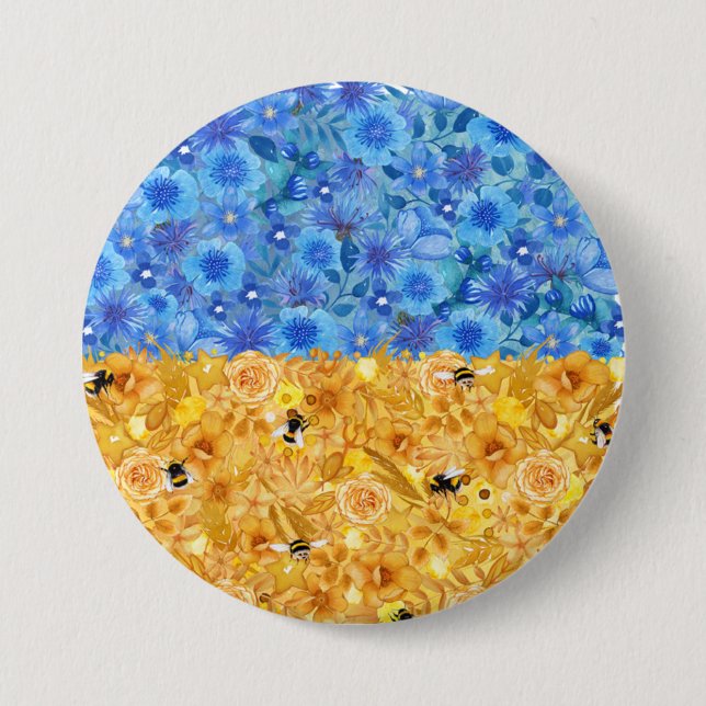 Macaron Rond 7,6 Cm Bouton drapeau ukrainien (Devant)