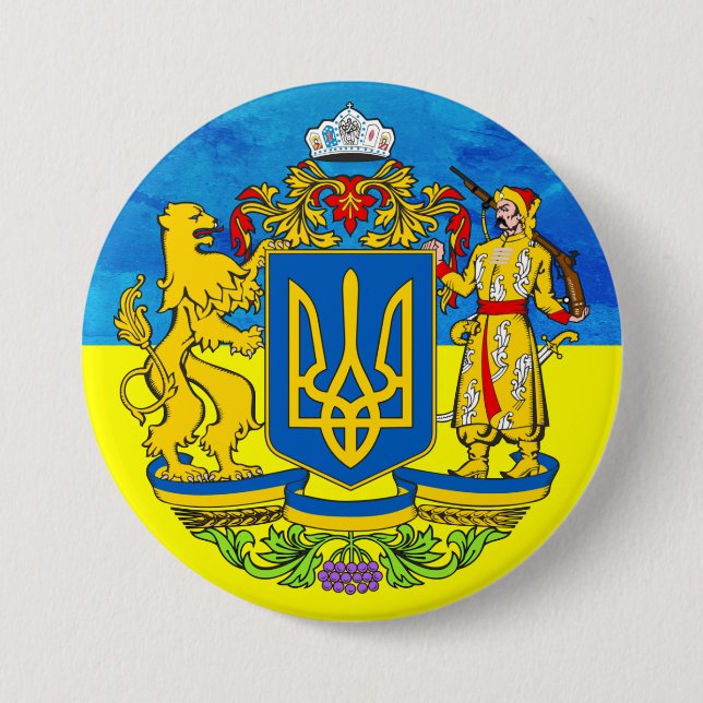 Macaron Rond 7,6 Cm Bouton drapeau ukrainien (Devant)