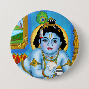 Macaron Rond 7,6 Cm Bouton Enfant Krishna