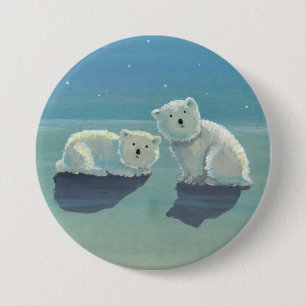 Macaron Rond 7,6 Cm Bouton épinglé Ours polaire de l'hiver scintillant