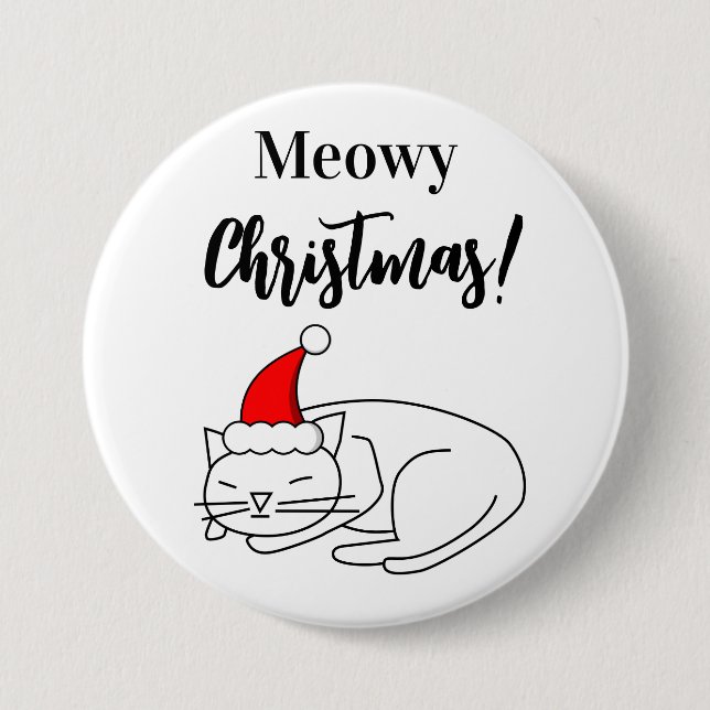 Macaron Rond 7,6 Cm Bouton Fêtes de Noël Meowy (Devant)