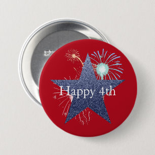 Macaron Rond 7,6 Cm Bouton feu d'artifice rouge, blanc et bleu 4 juill