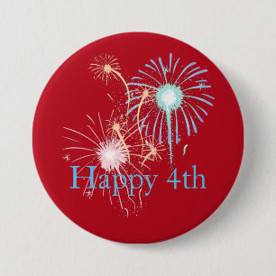 Macaron Rond 7,6 Cm Bouton feu d'artifice rouge, blanc et bleu 4 juill