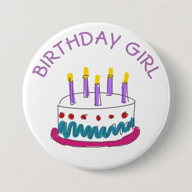 Macaron Rond 7,6 Cm Bouton Fille d'anniversaire (Devant)