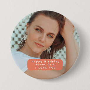 Macaron Rond 7,6 Cm Bouton Fille d'anniversaire personnalisé