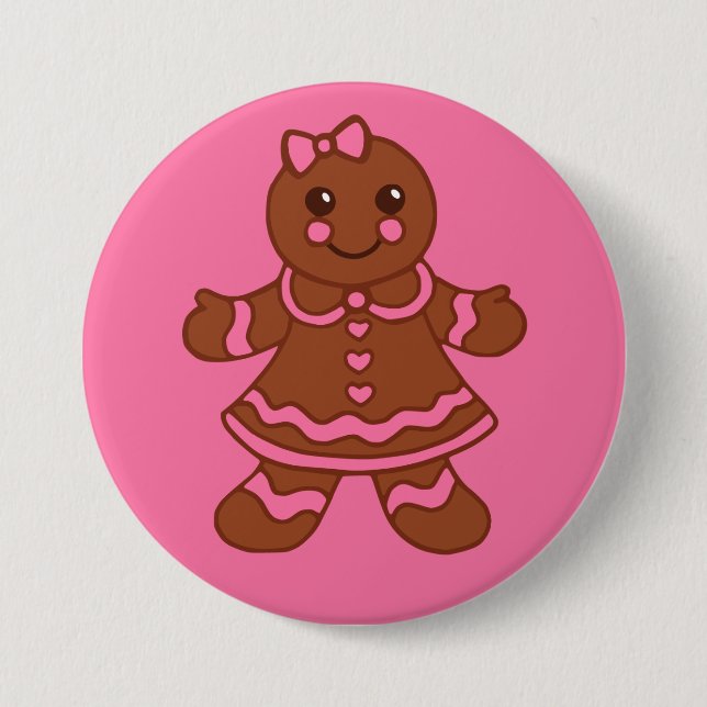 Macaron Rond 7,6 Cm Bouton fille pain d'épices (Devant)