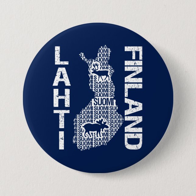 Macaron Rond 7,6 Cm Bouton FINLANDE MAP - Lahti (Devant)