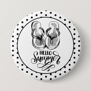 Macaron Rond 7,6 Cm Bouton Flip Flops été Hello