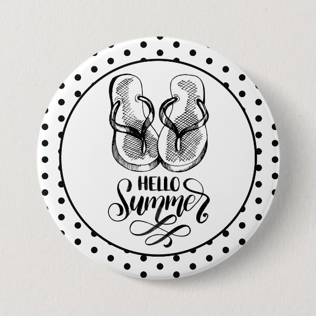Macaron Rond 7,6 Cm Bouton Flip Flops été Hello (Devant)