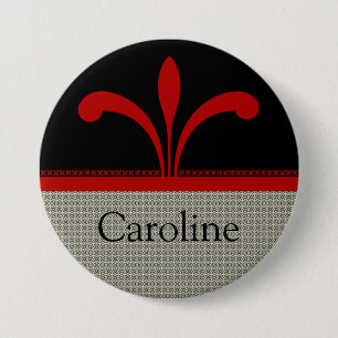 Macaron Rond 7,6 Cm Bouton floral chic, rouge foncé