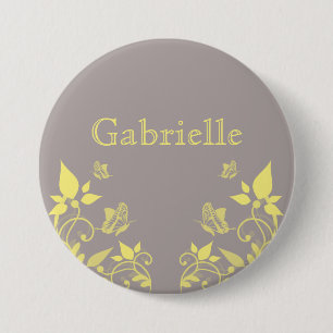 Macaron Rond 7,6 Cm Bouton floral papillon jaune