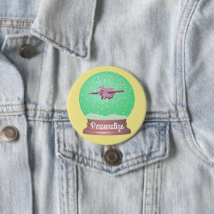 Macaron Rond 7,6 Cm Bouton globe de neige de porc volant