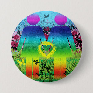 Macaron Rond 7,6 Cm Bouton grunge d'amour d'arc-en-ciel abstrait