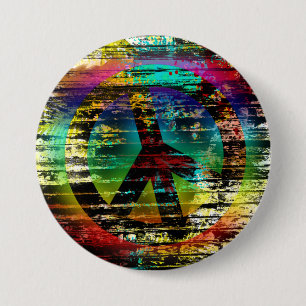 Macaron Rond 7,6 Cm Bouton grunge de paix d'arc-en-ciel abstrait