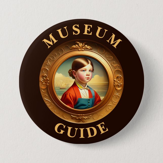 Macaron Rond 7,6 Cm Bouton Guide du musée (Devant)