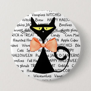 Macaron Rond 7,6 Cm Bouton Halloween Black Orange Bowtie Happy