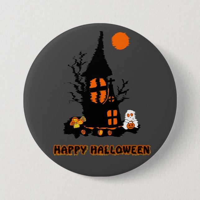 Macaron Rond 7,6 Cm Bouton Halloween heureux (Devant)