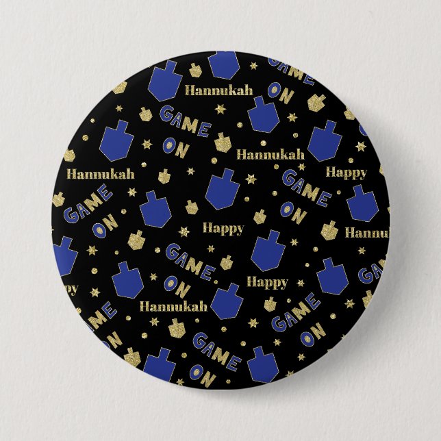 Macaron Rond 7,6 Cm Bouton Hanoukka, Jeu activé (Devant)