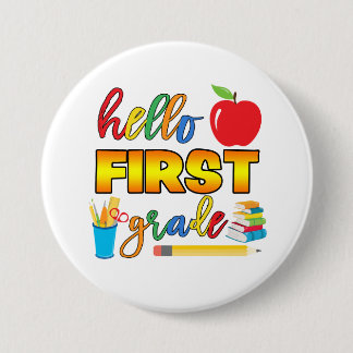 Macaron Rond 7,6 Cm Bouton Hello First Grade