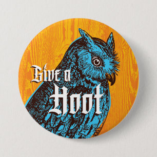 Macaron Rond 7,6 Cm Bouton hibou bleu orange