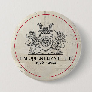 Macaron Rond 7,6 Cm Bouton HM Queen Elizabeth II 1926-2022